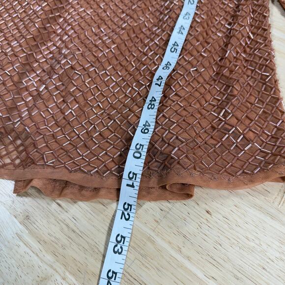 Mac Duggal NWT Copper Beaded Wrap Over Puff Sleeve Dress Rhinestone Waist Sz 16 - Picture 10 of 10